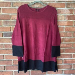 Alfani Ribbed Tunic Sweater Magenta Black Large